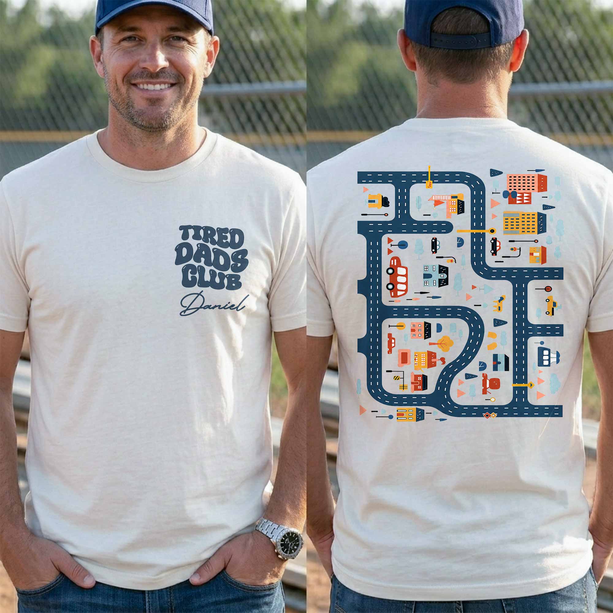 Personalized City Road Map Custom T-Shirt for Dad Gift T-Shirt Font and Back GradoCreations