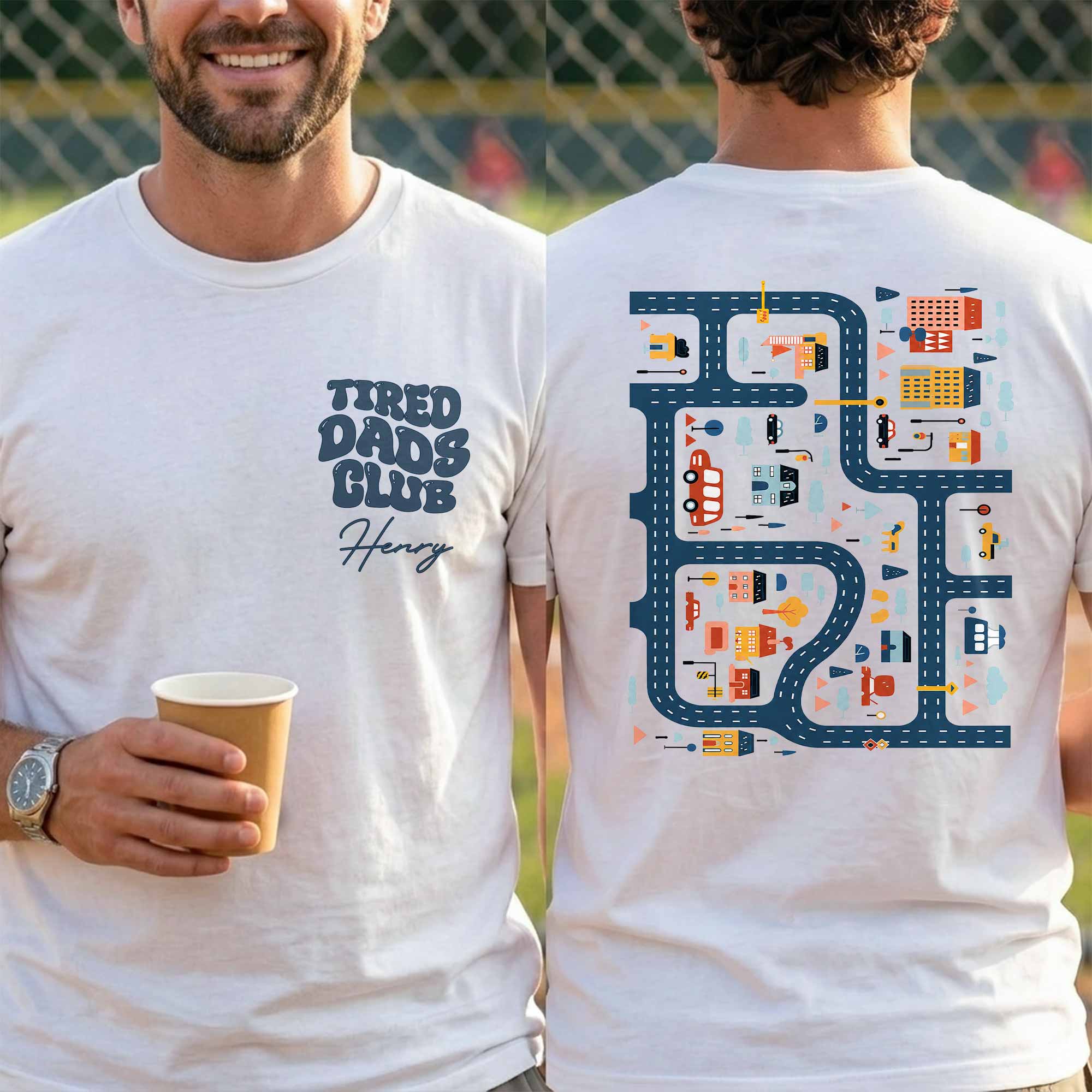 Personalized City Road Map Custom T-Shirt for Dad Gift T-Shirt Font and Back GradoCreations