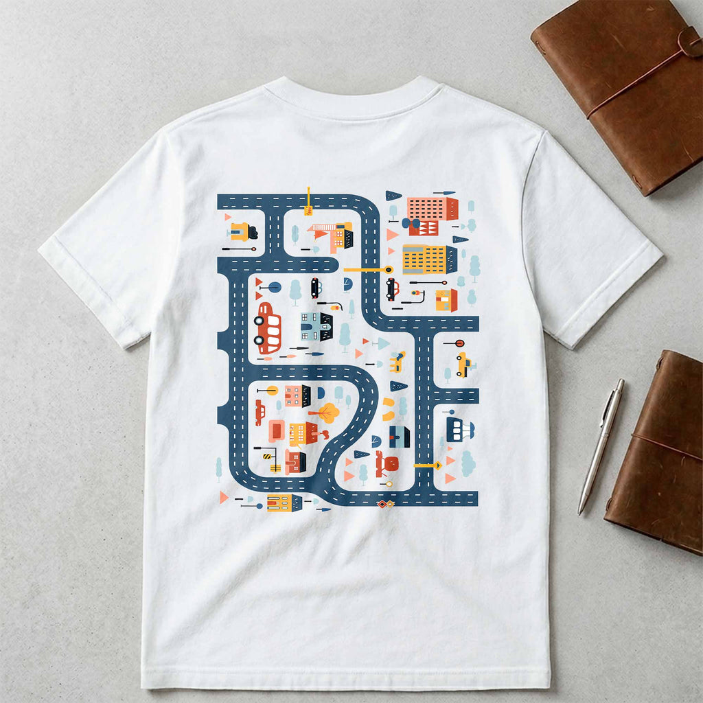 Personalized City Road Map Custom T-Shirt for Dad Gift T-Shirt Font and Back GradoCreations