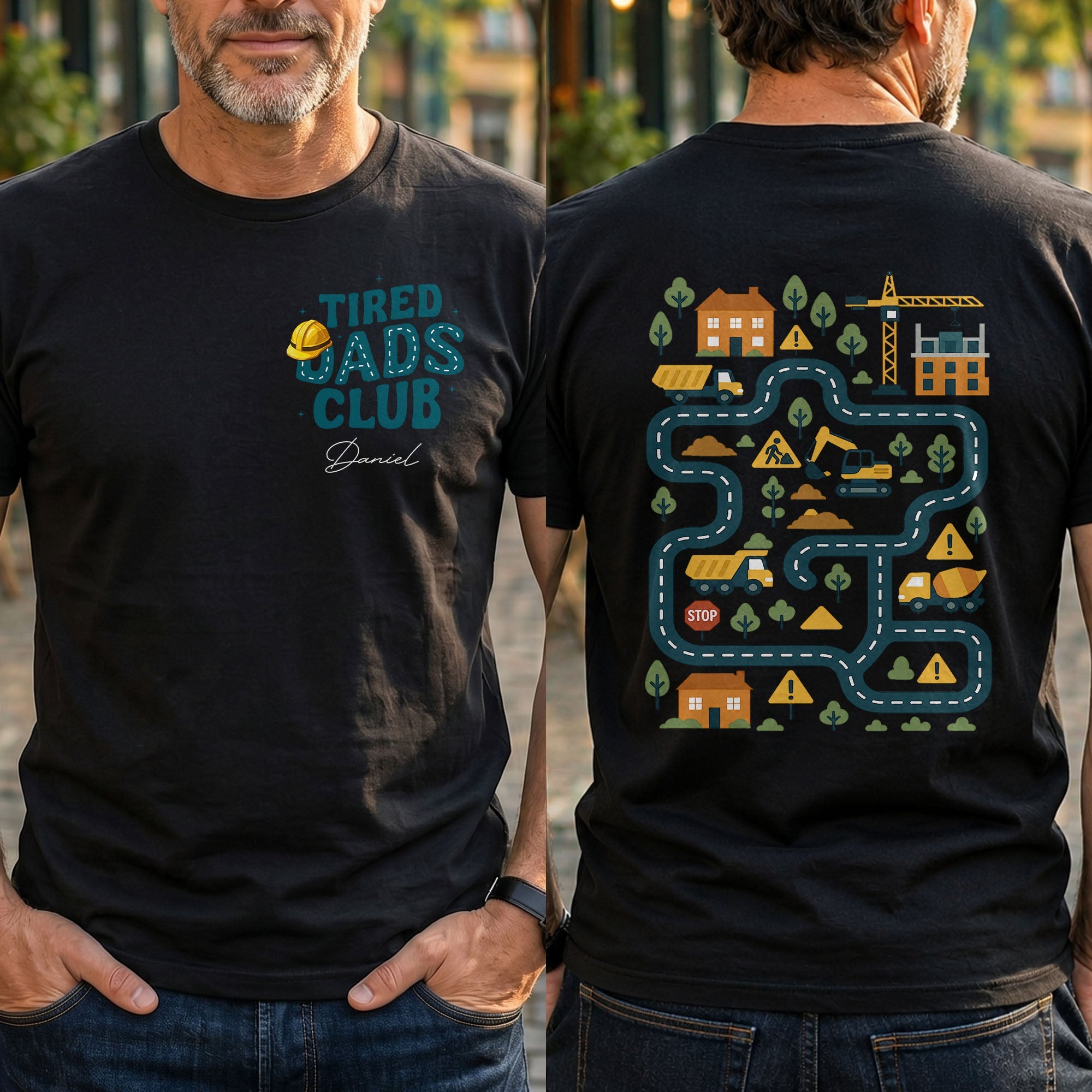 Personalized T-Shirt for Dad Tired Dads Club Gift Idea T-Shirt Font and Back GradoCreations