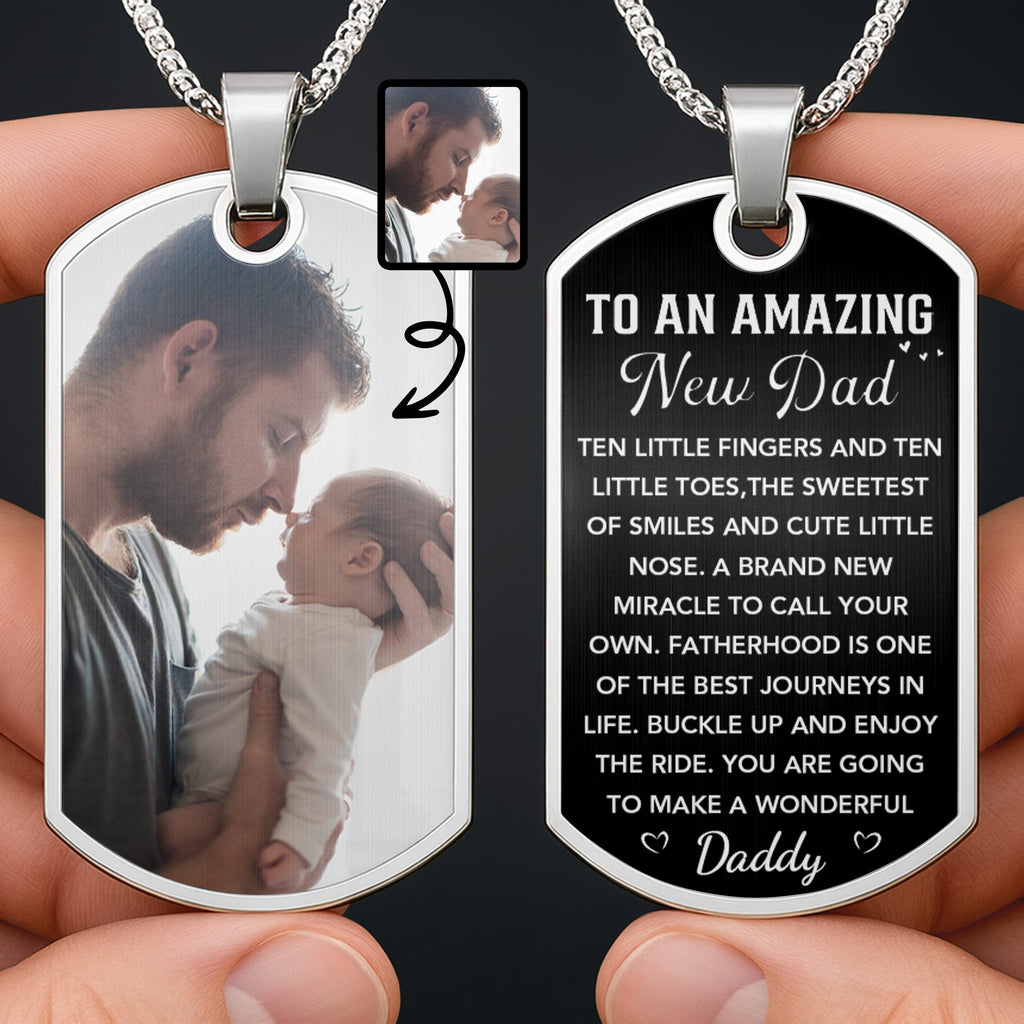 Personalized Dog Tag Necklace for New Dad | Custom Photo Keepsake Dog Tag Necklace GradoCreations