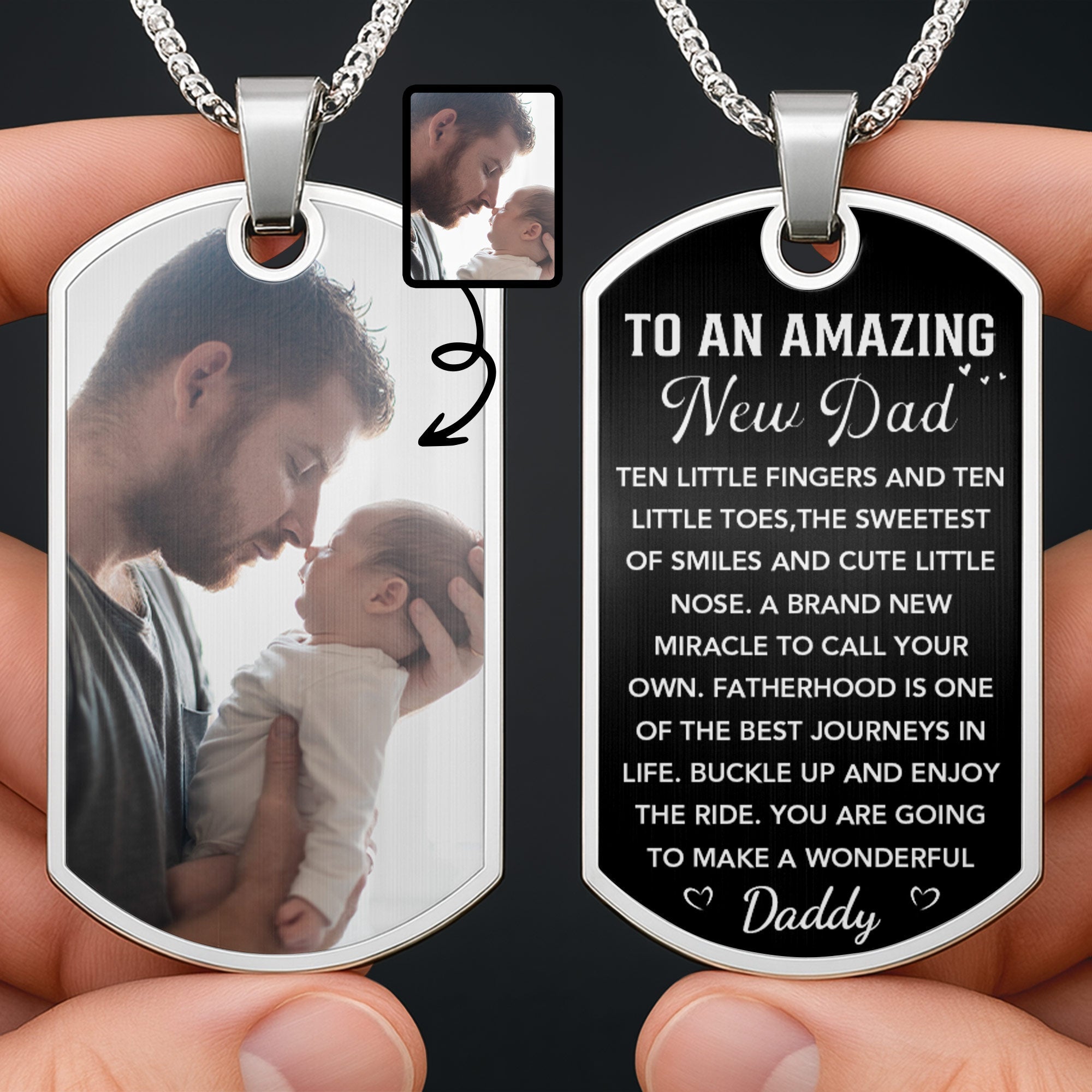 Personalized Dog Tag Necklace for New Dad | Custom Photo Keepsake Dog Tag Necklace GradoCreations