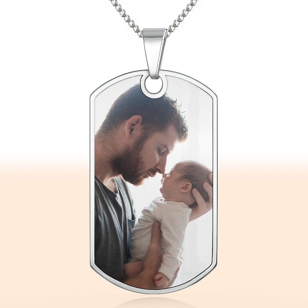 Personalized Dog Tag Necklace for New Dad | Custom Photo Keepsake Dog Tag Necklace GradoCreations
