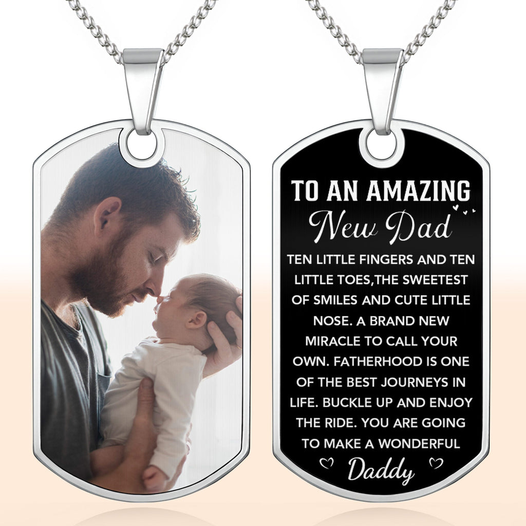 Personalized Dog Tag Necklace for New Dad | Custom Photo Keepsake Dog Tag Necklace GradoCreations