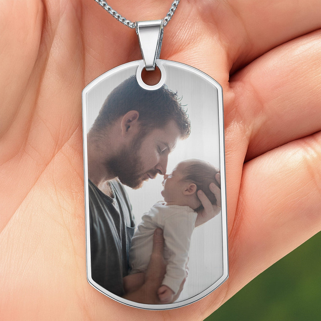 Personalized Dog Tag Necklace for New Dad | Custom Photo Keepsake Dog Tag Necklace GradoCreations