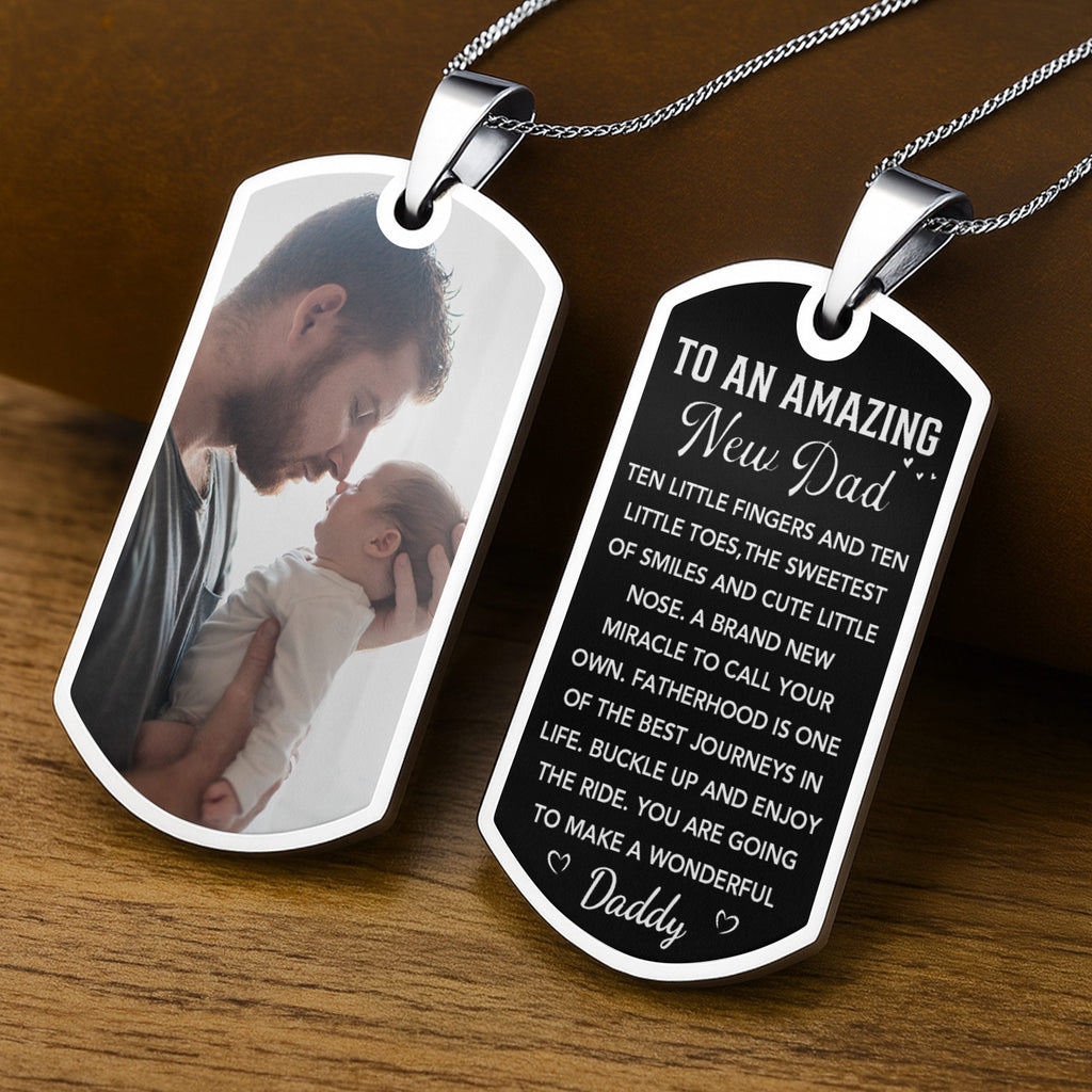 Personalized Dog Tag Necklace for New Dad | Custom Photo Keepsake Dog Tag Necklace GradoCreations