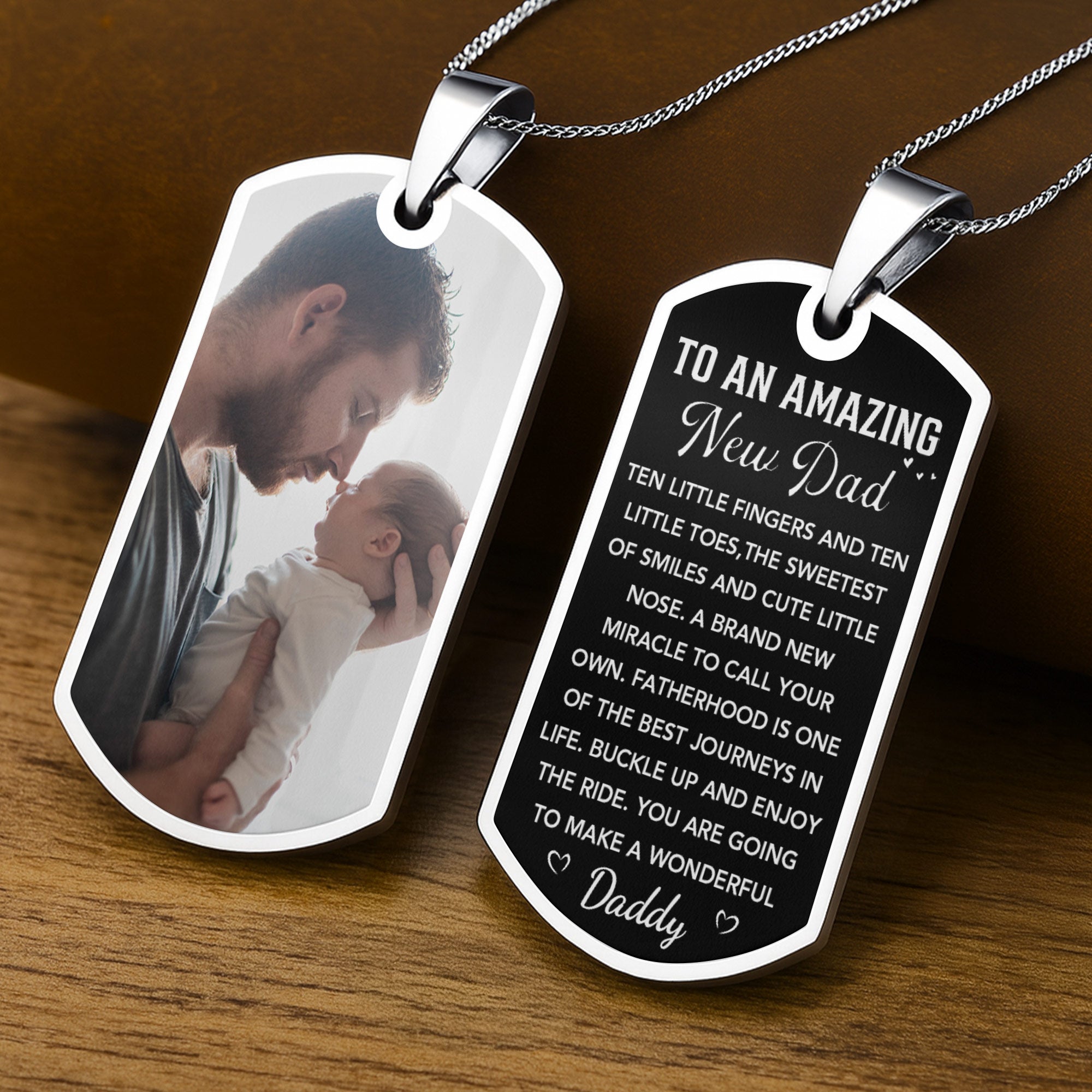 Personalized Dog Tag Necklace for New Dad | Custom Photo Keepsake Dog Tag Necklace GradoCreations