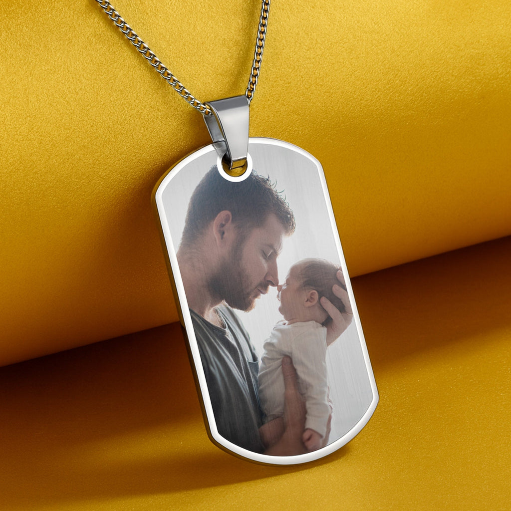 Personalized Dog Tag Necklace for New Dad | Custom Photo Keepsake Dog Tag Necklace GradoCreations