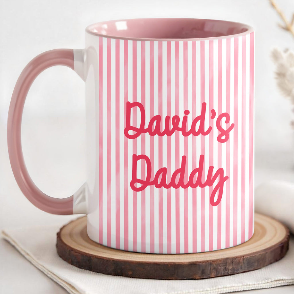 Personalized Pink Stripes Accent Mug Custom Name for Dad Accent Mug GradoCreations