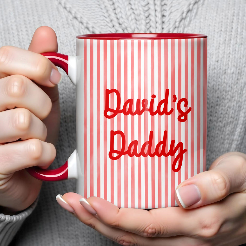 Personalized Pink Stripes Accent Mug Custom Name for Dad Accent Mug GradoCreations