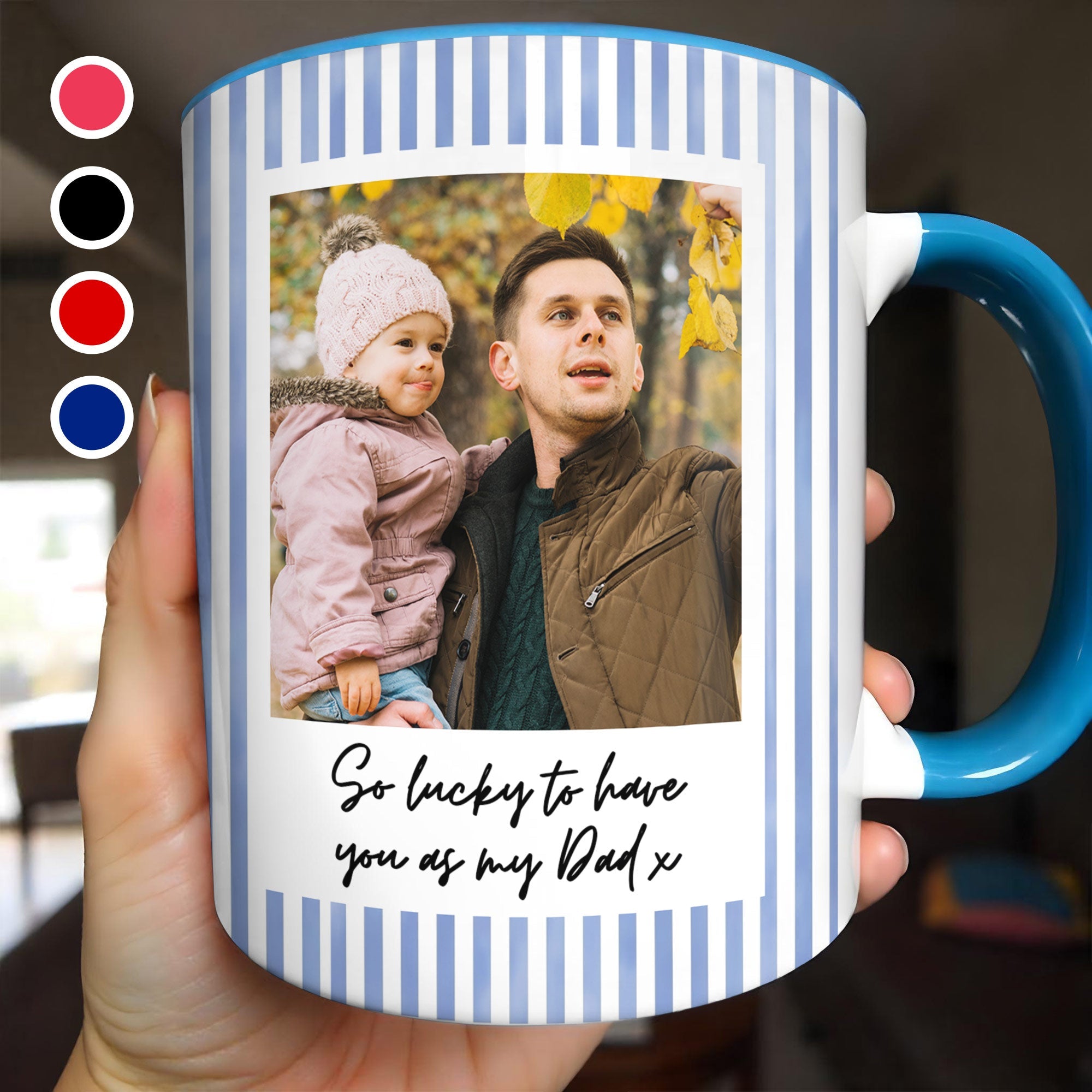 Personalized Pink Stripes Accent Mug Custom Name for Dad