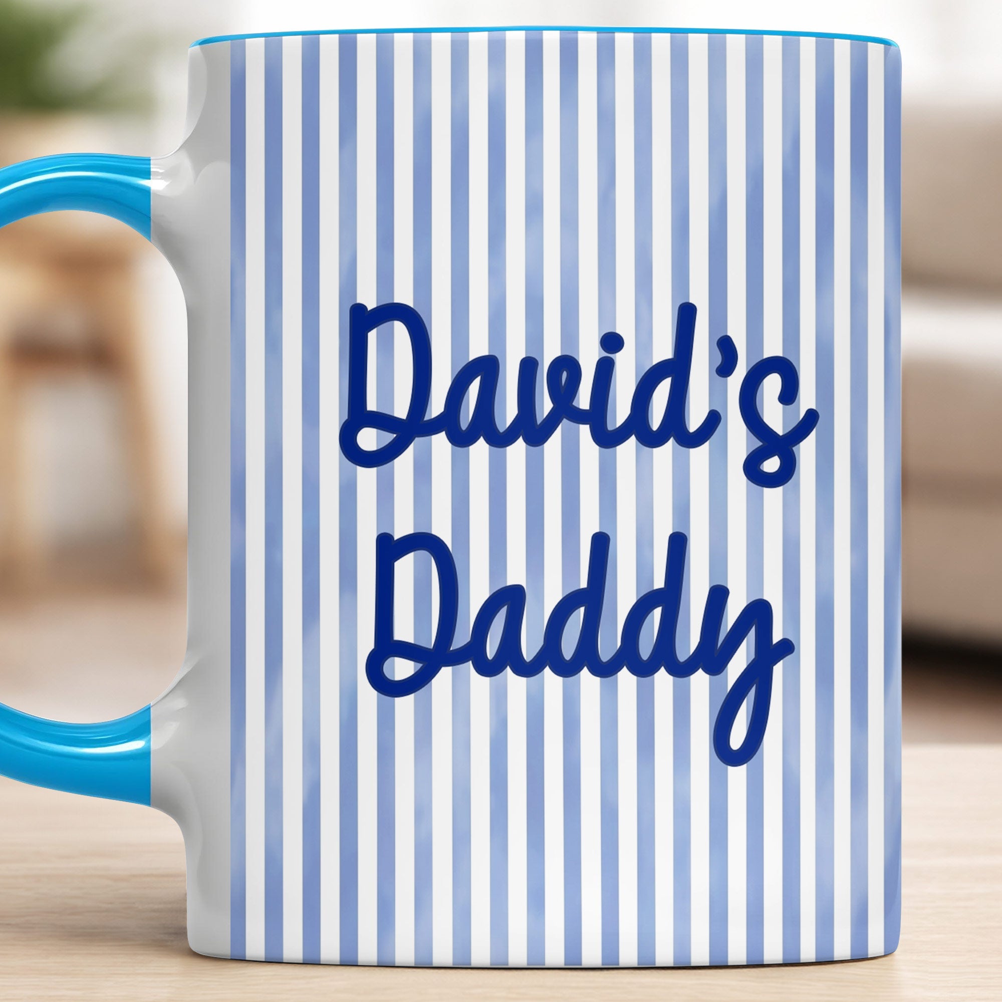 Personalized Pink Stripes Accent Mug Custom Name for Dad Accent Mug GradoCreations