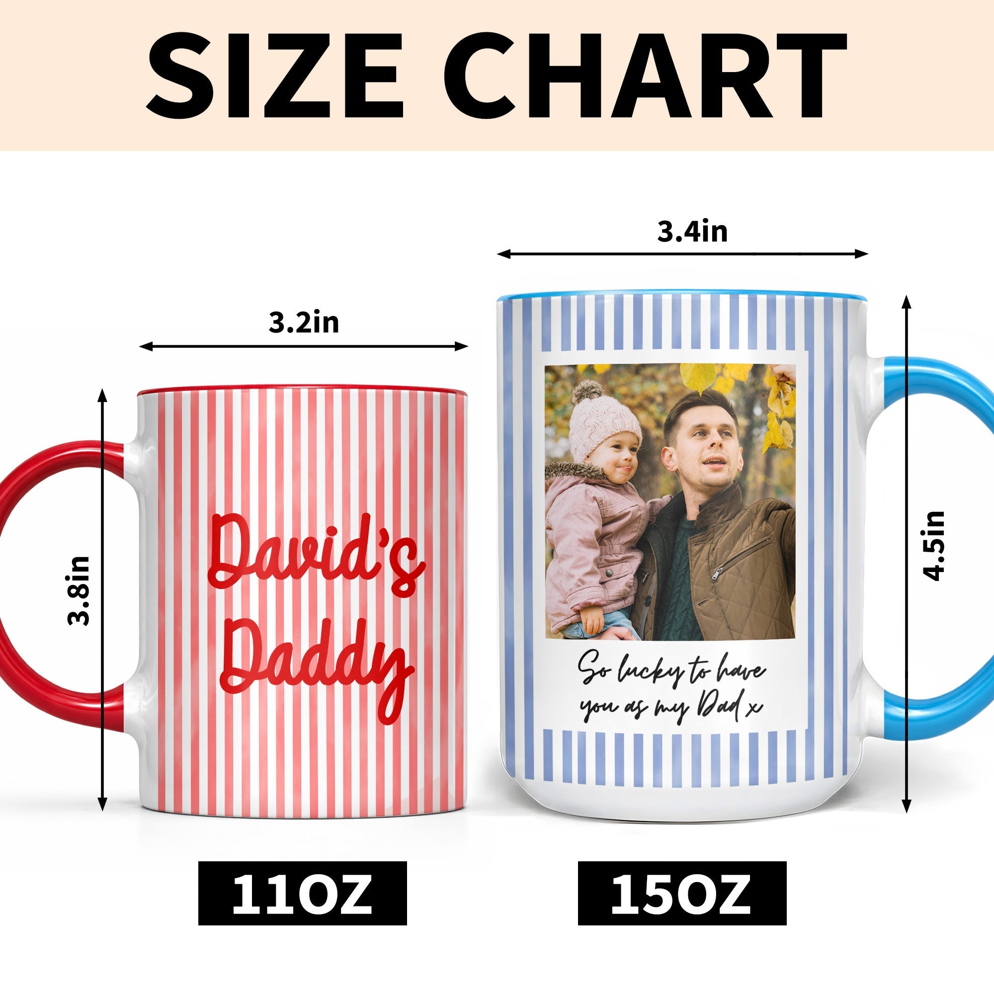 Personalized Pink Stripes Accent Mug Custom Name for Dad Accent Mug GradoCreations