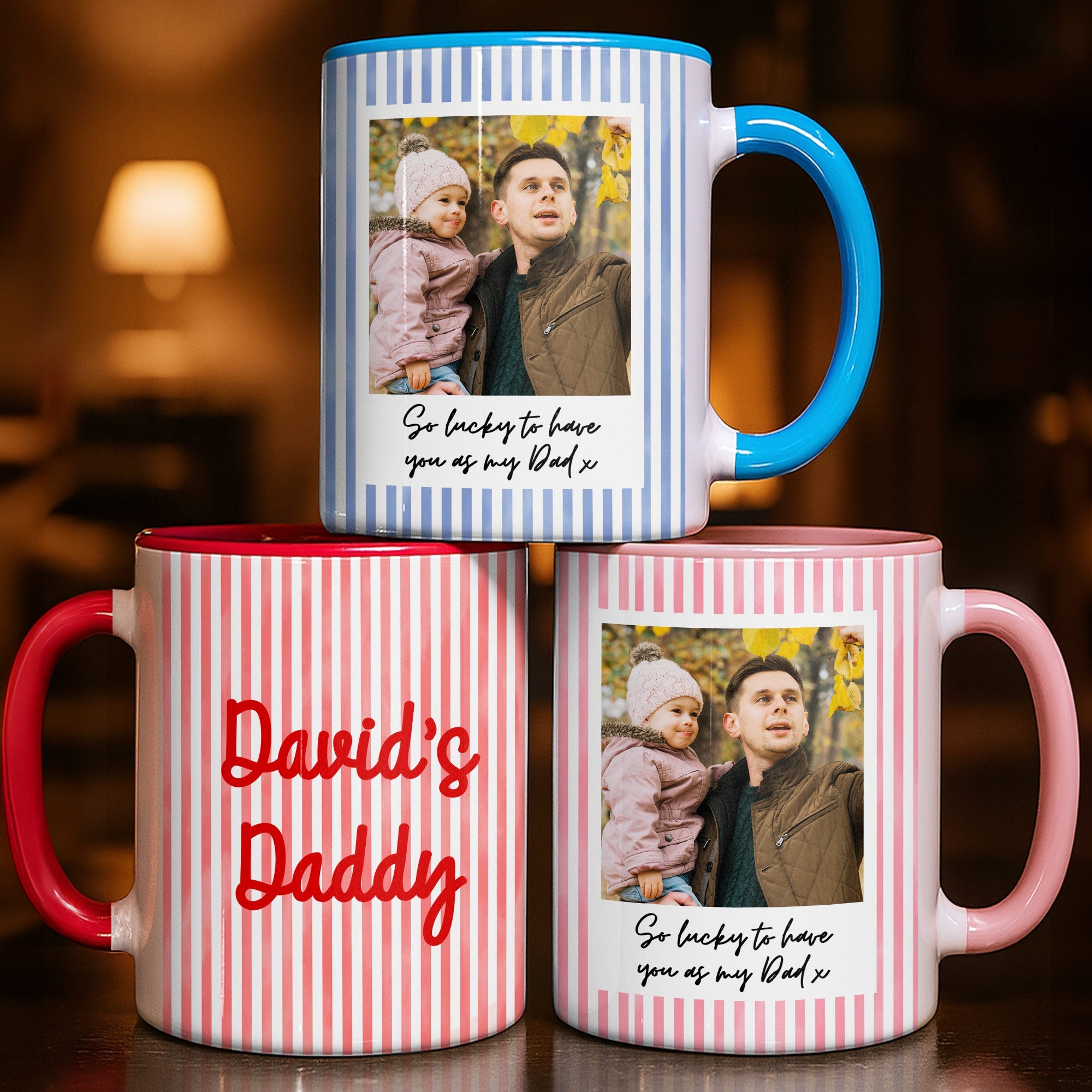 Personalized Pink Stripes Accent Mug Custom Name for Dad Accent Mug GradoCreations