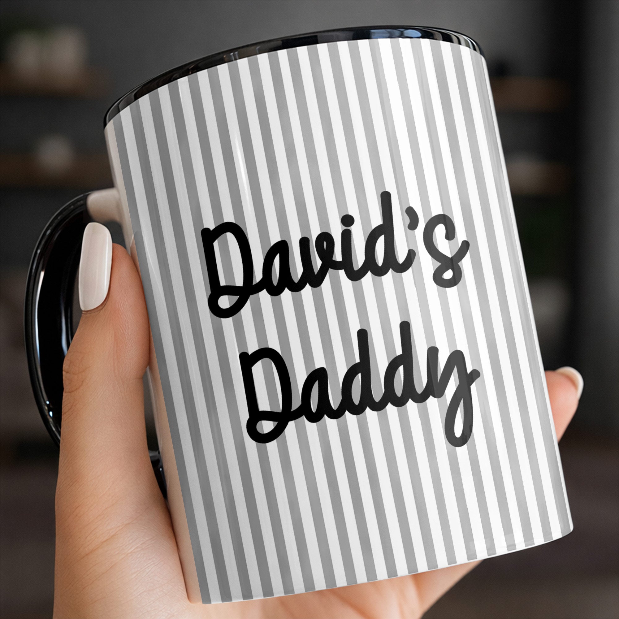 Personalized Pink Stripes Accent Mug Custom Name for Dad Accent Mug GradoCreations