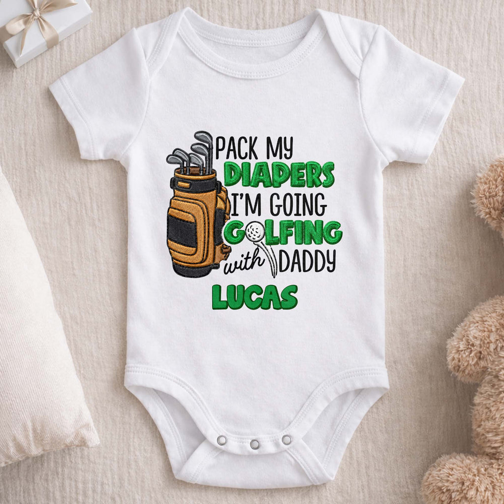 Personalized Baby Onesie Pack My Diapers Golfing Gift for Dad Baby Onesie GradoCreations