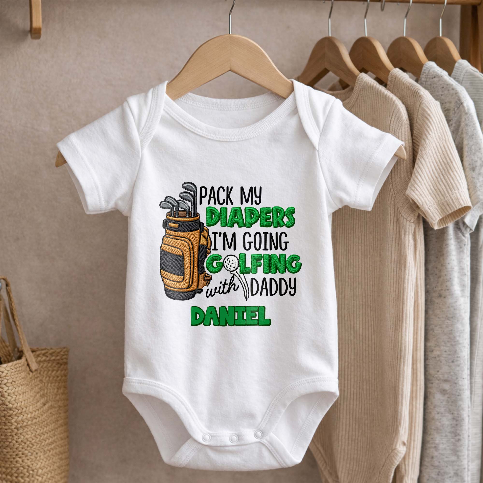 Personalized Baby Onesie Pack My Diapers Golfing Gift for Dad Baby Onesie GradoCreations