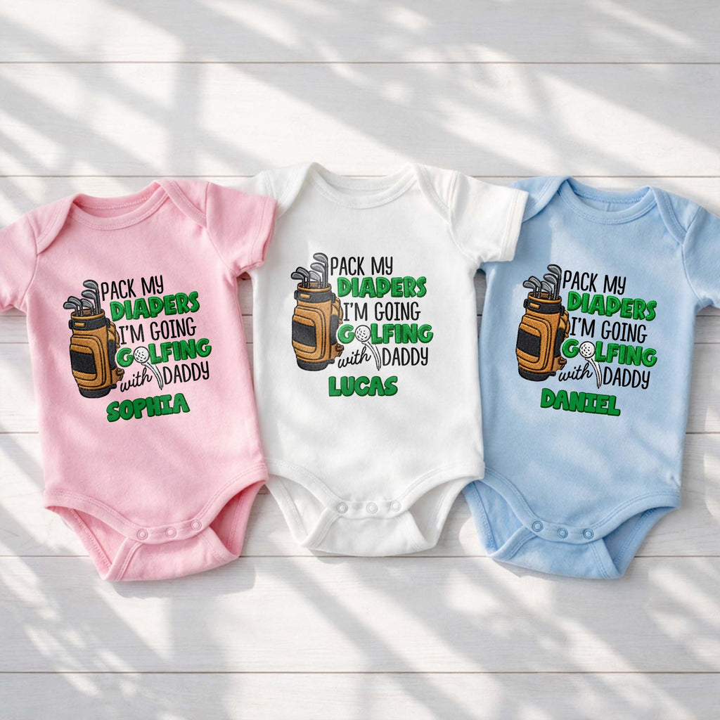 Personalized Baby Onesie Pack My Diapers Golfing Gift for Dad Baby Onesie GradoCreations
