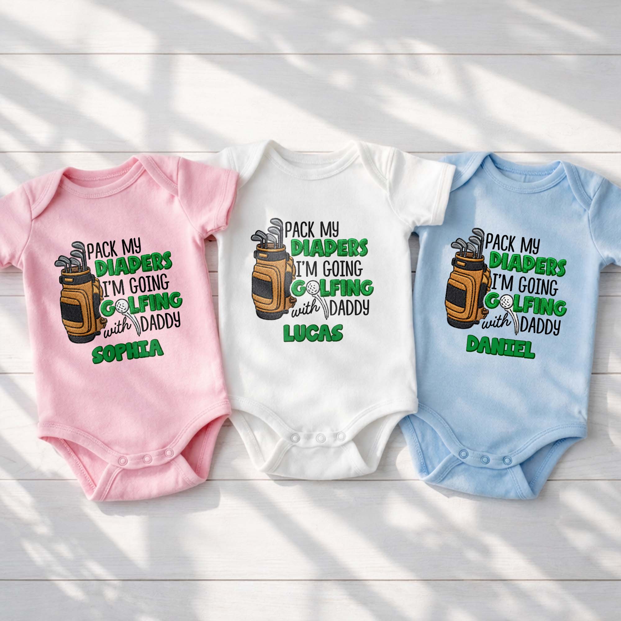 Personalized Baby Onesie Pack My Diapers Golfing Gift for Dad Baby Onesie GradoCreations