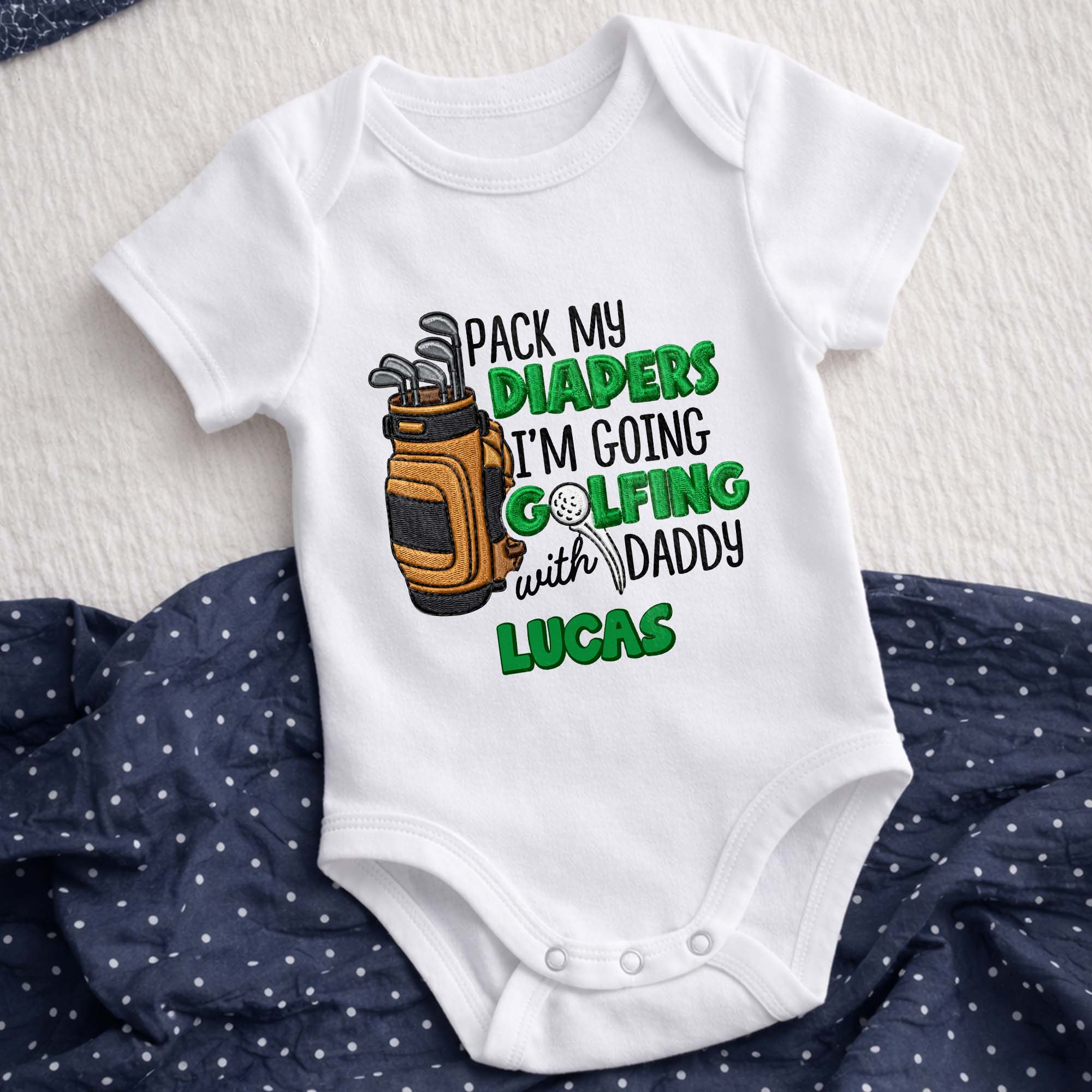 Personalized Baby Onesie Pack My Diapers Golfing Gift for Dad Baby Onesie GradoCreations