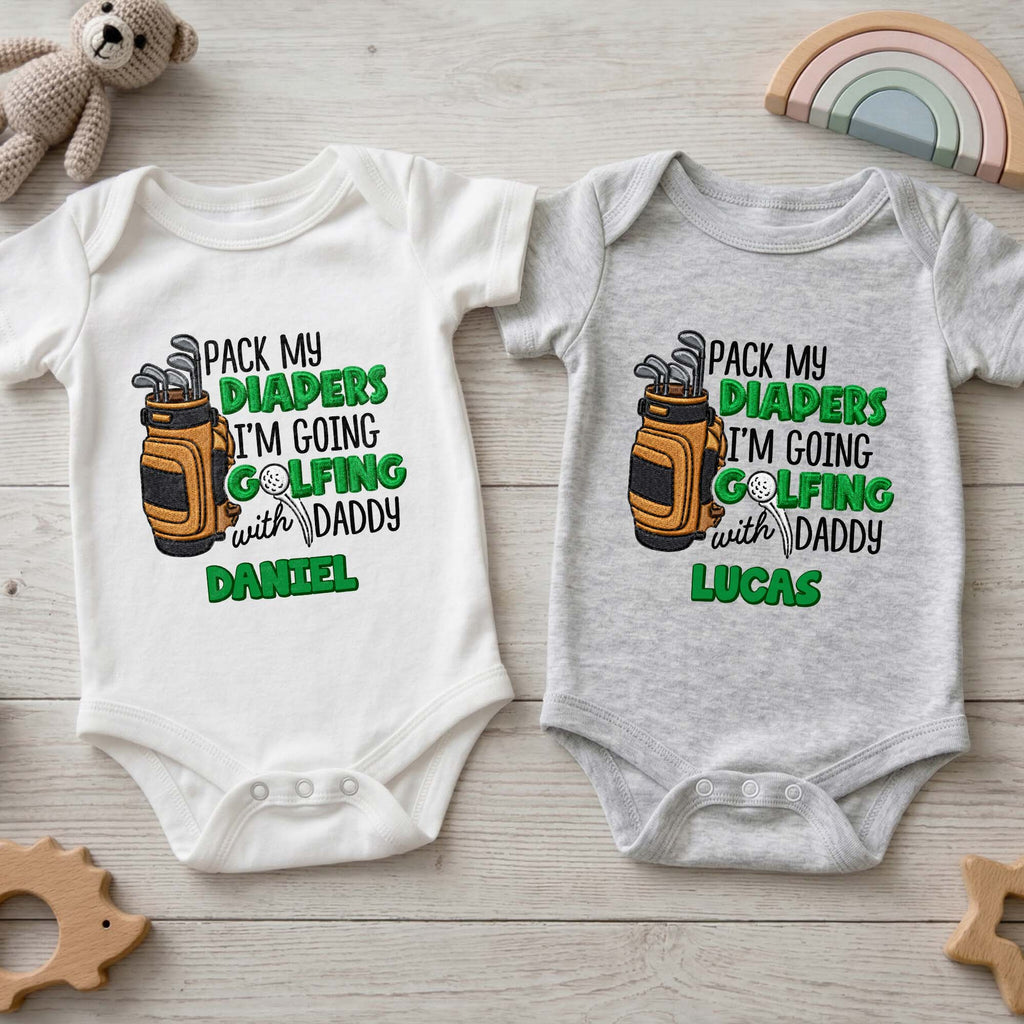 Personalized Baby Onesie Pack My Diapers Golfing Gift for Dad Baby Onesie GradoCreations