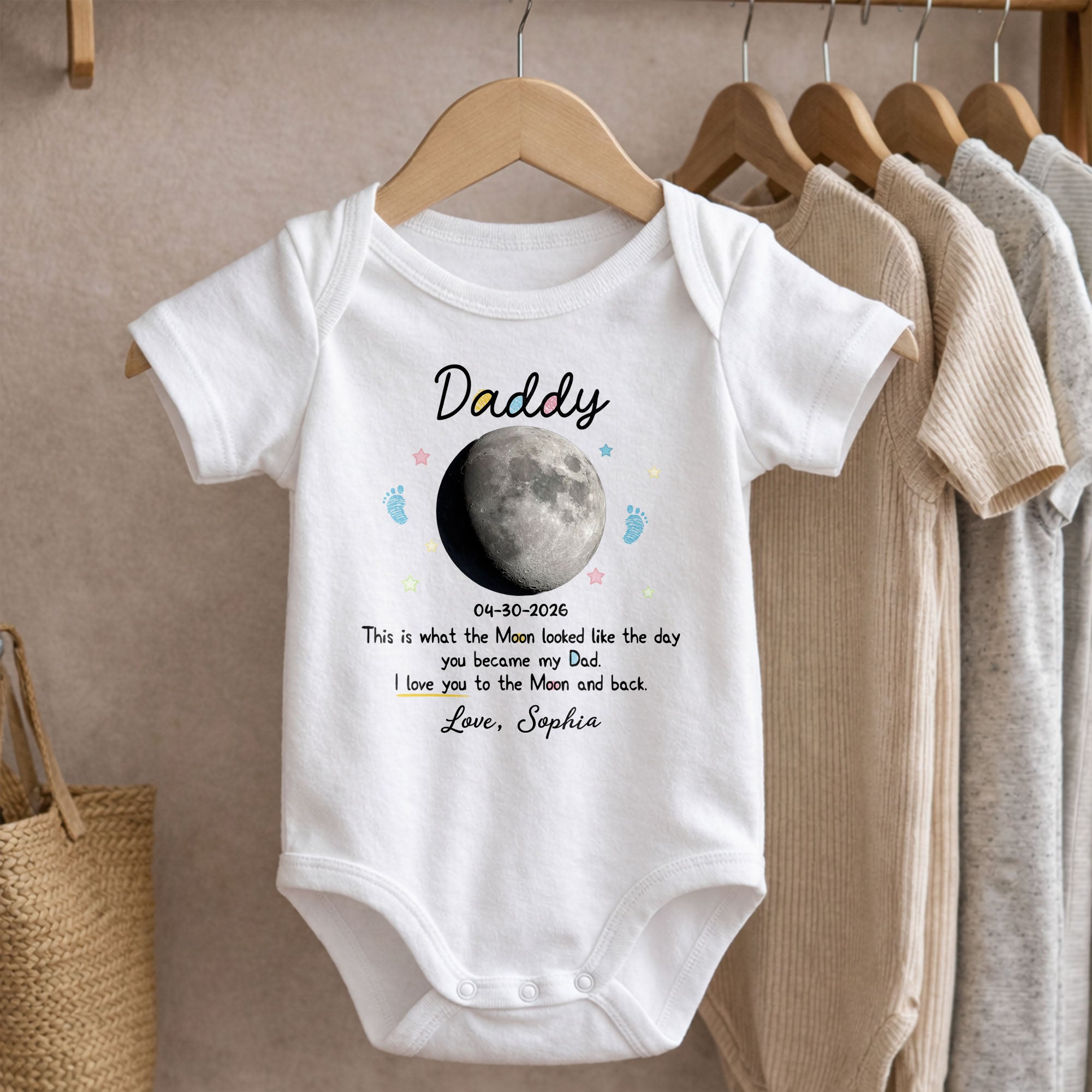 Personalized Baby Onesie Custom Moon Phase Gift for Dad Baby Onesie GradoCreations