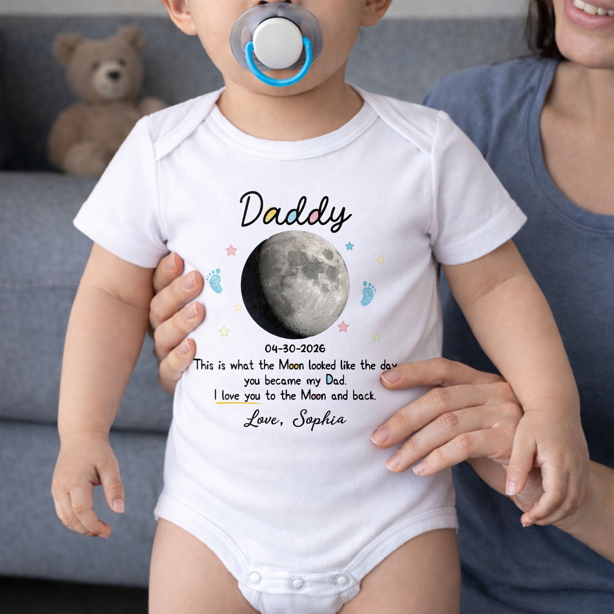 Personalized Baby Onesie Custom Moon Phase Gift for Dad Baby Onesie GradoCreations