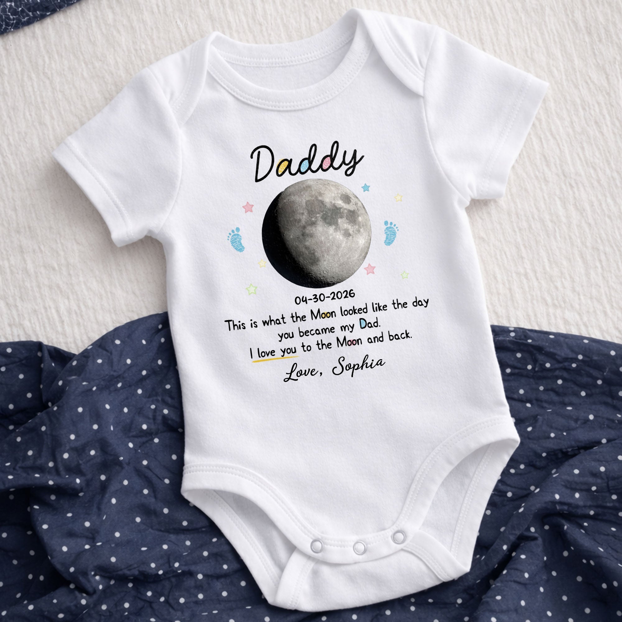 Personalized Baby Onesie Custom Moon Phase Gift for Dad Baby Onesie GradoCreations