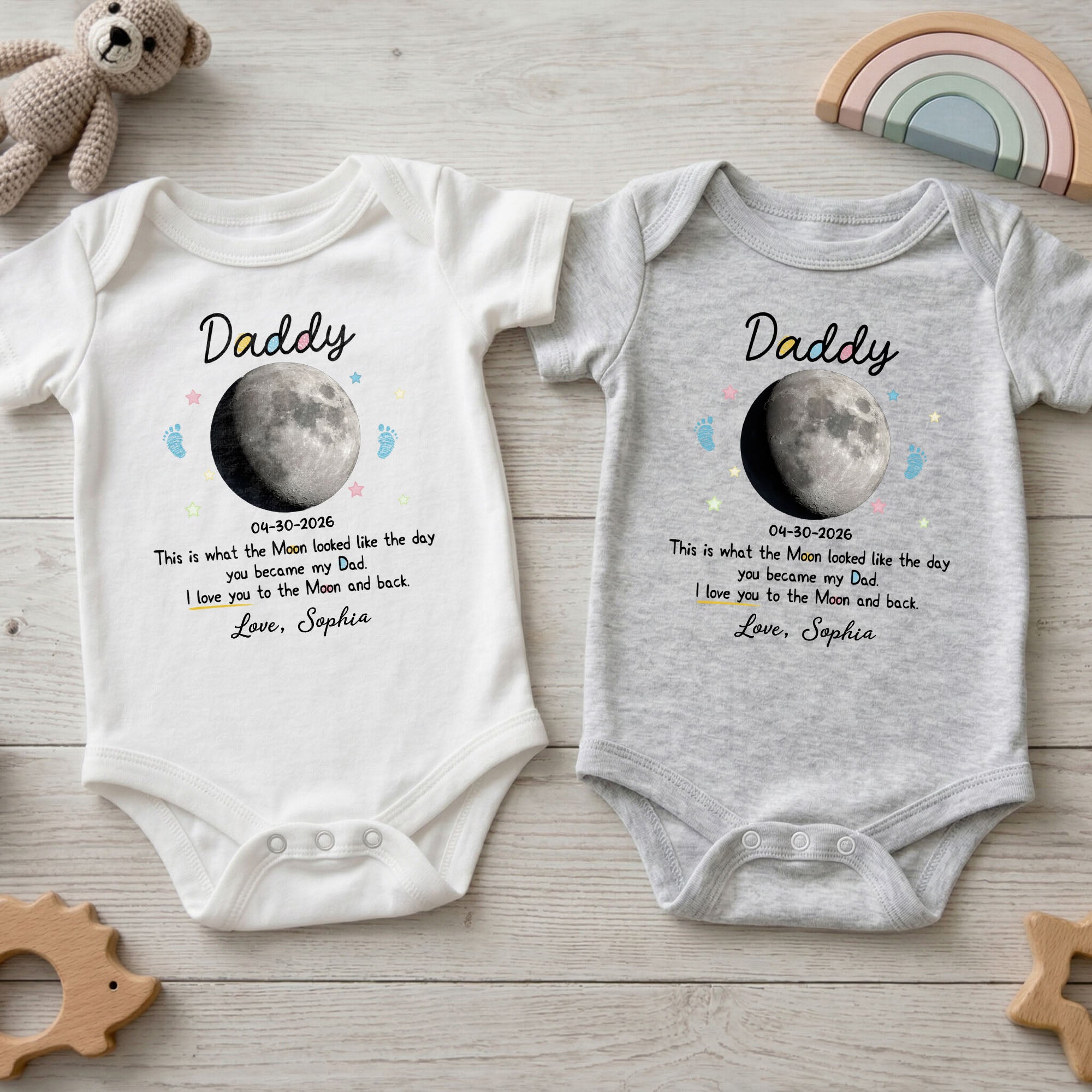 Personalized Baby Onesie Custom Moon Phase Gift for Dad Baby Onesie GradoCreations