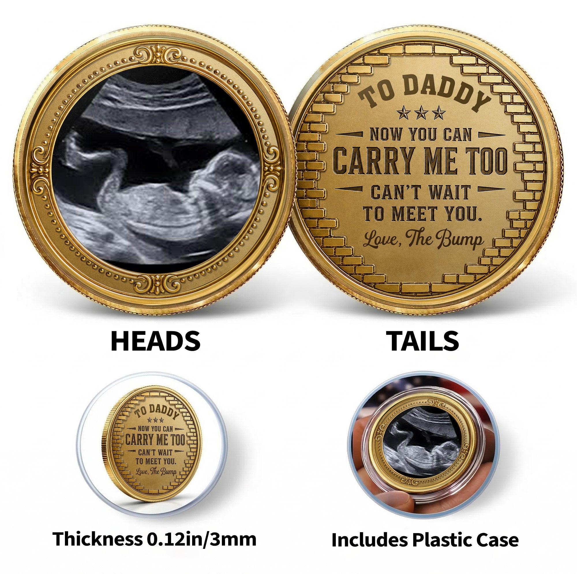 Personalized Baby Bump Ultrasound Photo Coin Custom Keepsake Gift for Dad Commemorative Coin GradoCreations
