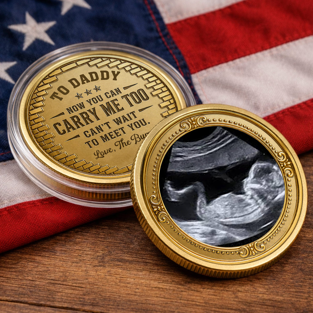 Personalized Baby Bump Ultrasound Photo Coin Custom Keepsake Gift for Dad Commemorative Coin GradoCreations