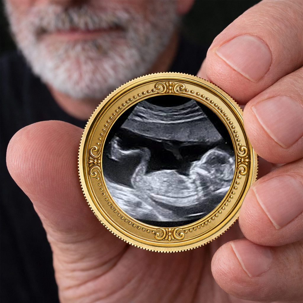 Personalized Baby Bump Ultrasound Photo Coin Custom Keepsake Gift for Dad Commemorative Coin GradoCreations