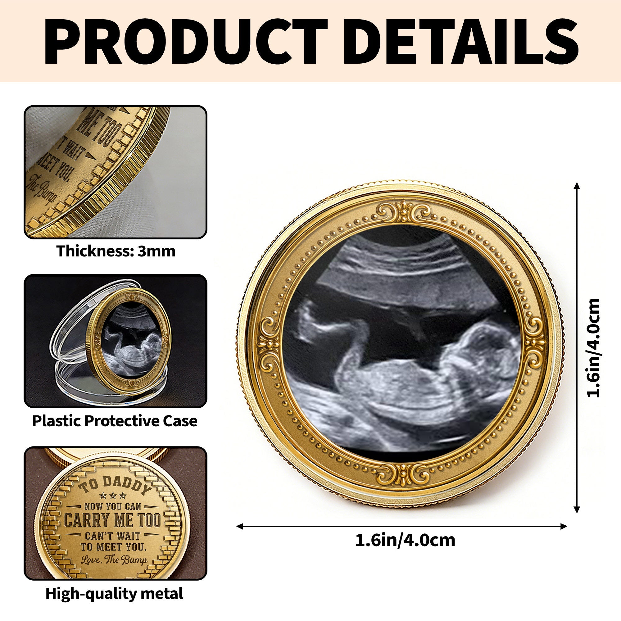 Personalized Baby Bump Ultrasound Photo Coin Custom Keepsake Gift for Dad Commemorative Coin GradoCreations