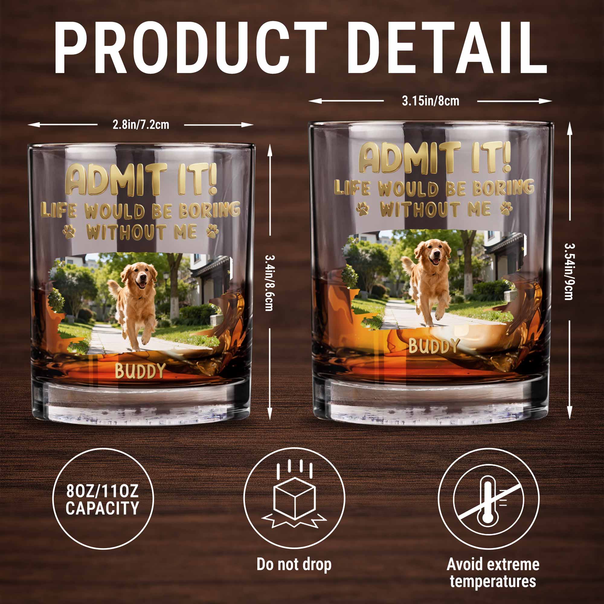 Personalized Whiskey Glass Custom Dog Photo Gift for Dad