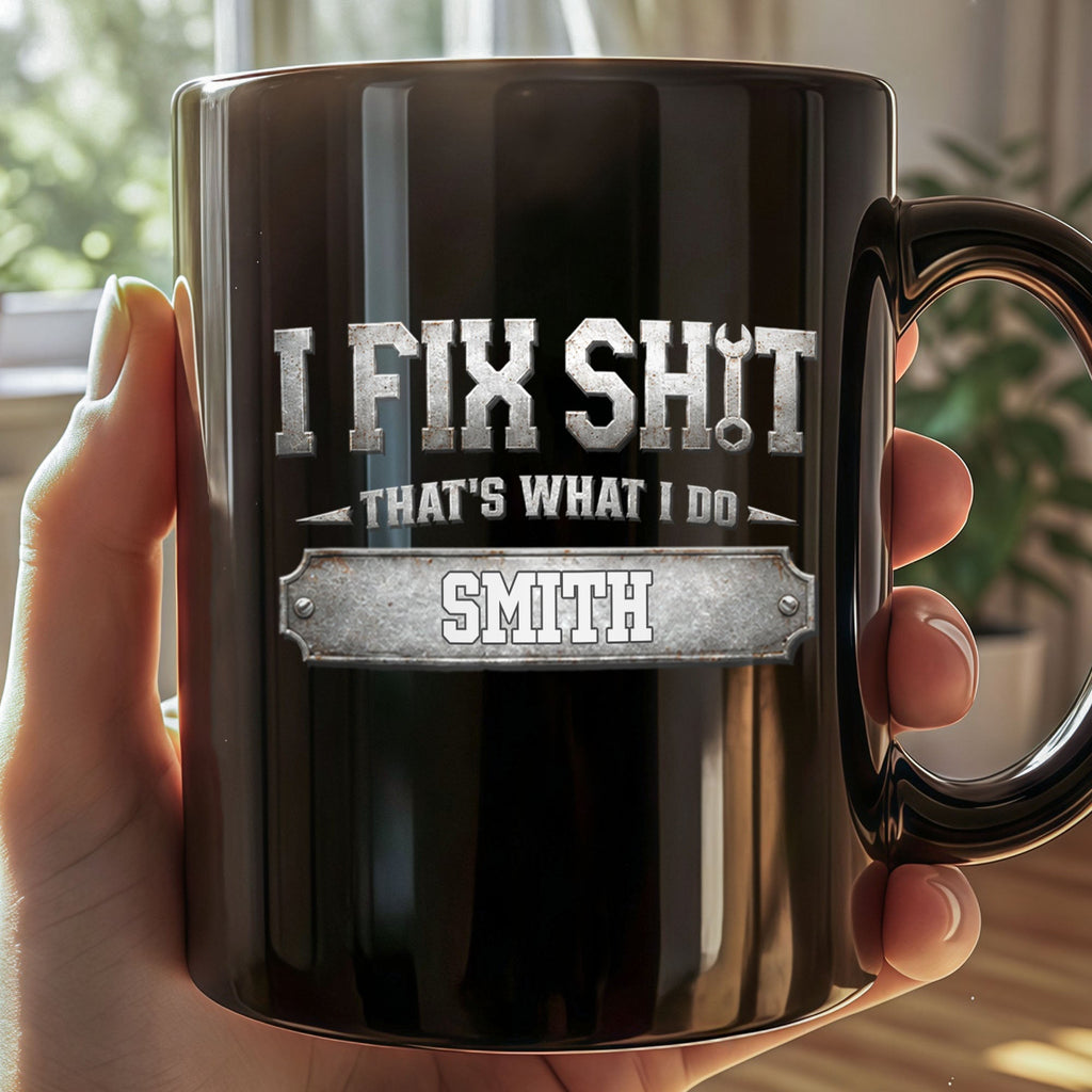 Personalized Black Mug Custom Quote Gift for Dad Handyman Black Mug GradoCreations