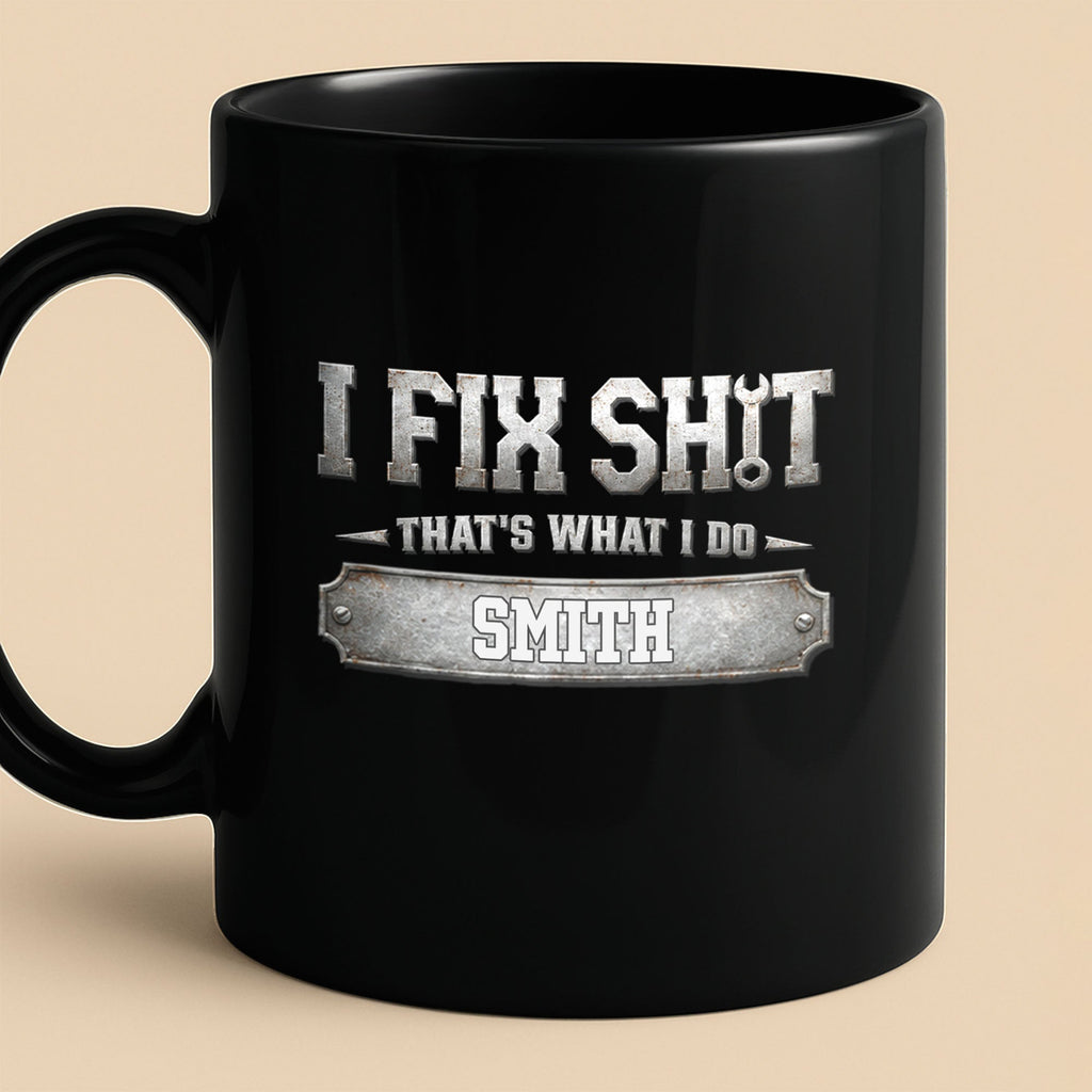 Personalized Black Mug Custom Quote Gift for Dad Handyman Black Mug GradoCreations