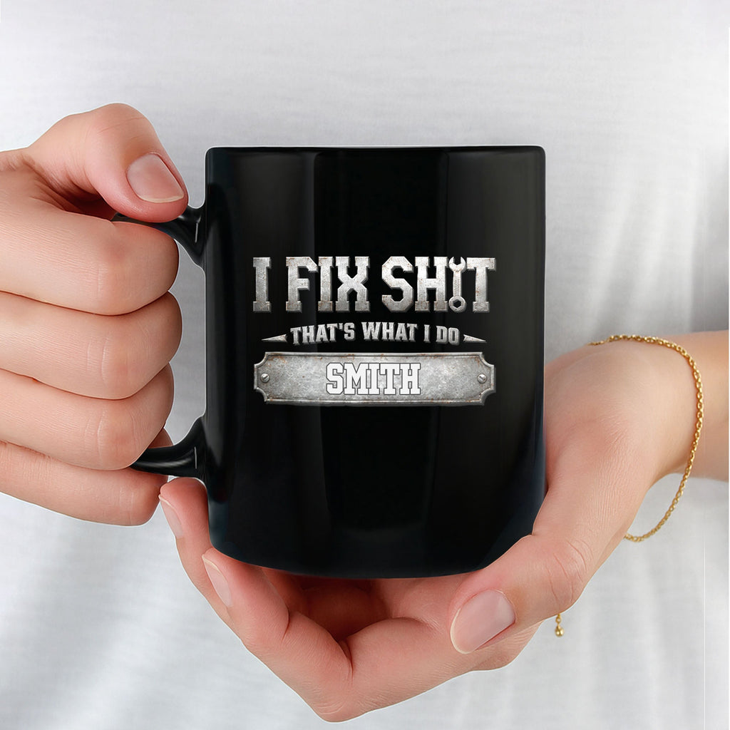 Personalized Black Mug Custom Quote Gift for Dad Handyman Black Mug GradoCreations