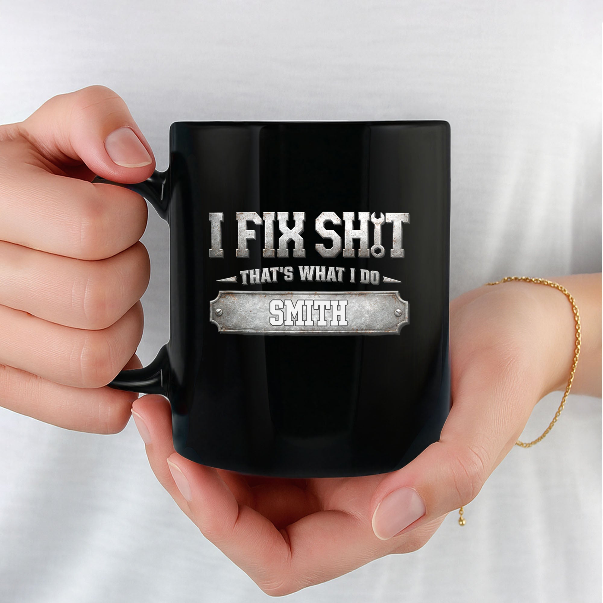 Personalized Black Mug Custom Quote Gift for Dad Handyman Black Mug GradoCreations