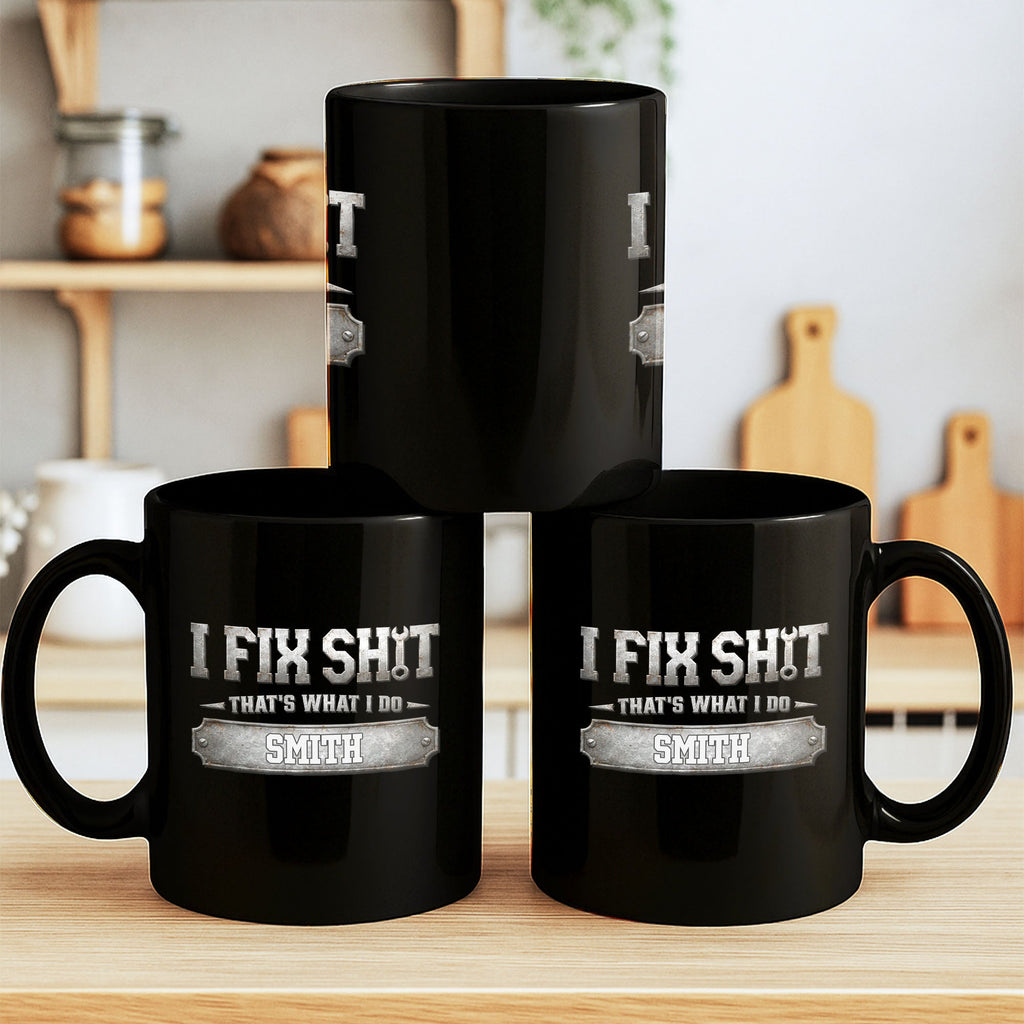 Personalized Black Mug Custom Quote Gift for Dad Handyman Black Mug GradoCreations