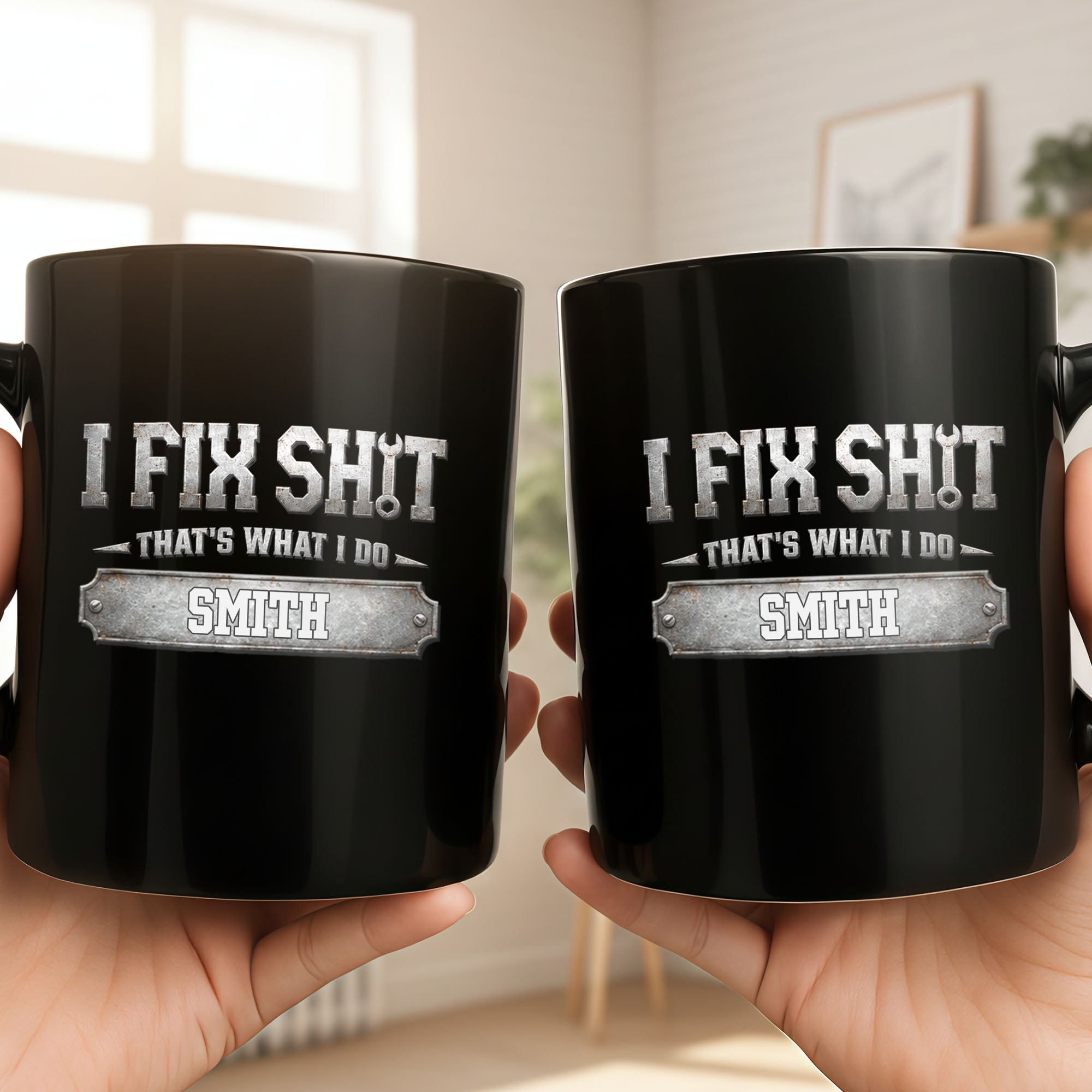Personalized Black Mug Custom Quote Gift for Dad Handyman Black Mug GradoCreations