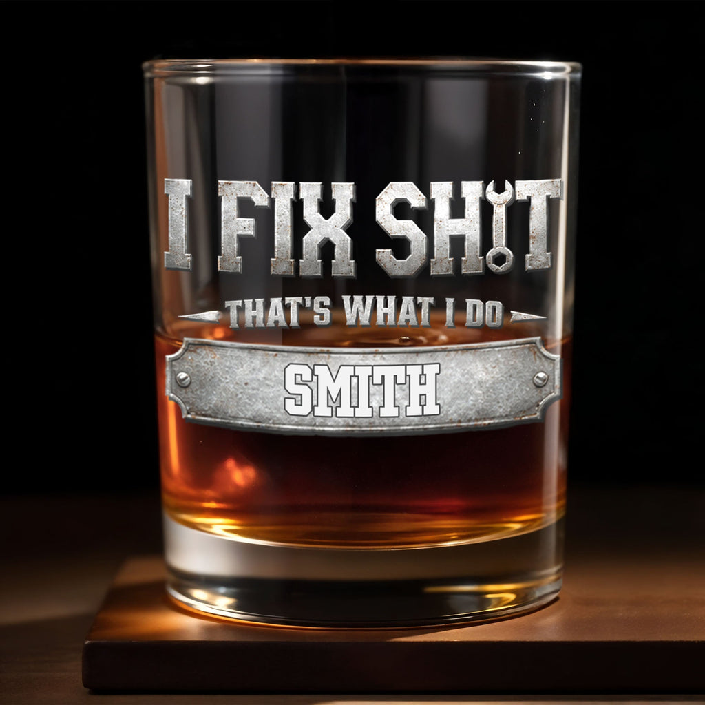Personalized Custom Whiskey Glass with Metal Wrench Graphic Gift for Dad Whiskey Glass GradoCreations