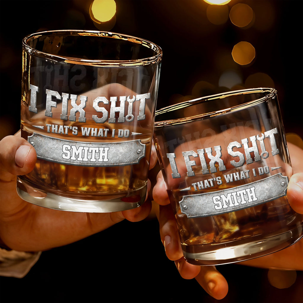 Personalized Custom Whiskey Glass with Metal Wrench Graphic Gift for Dad Whiskey Glass GradoCreations