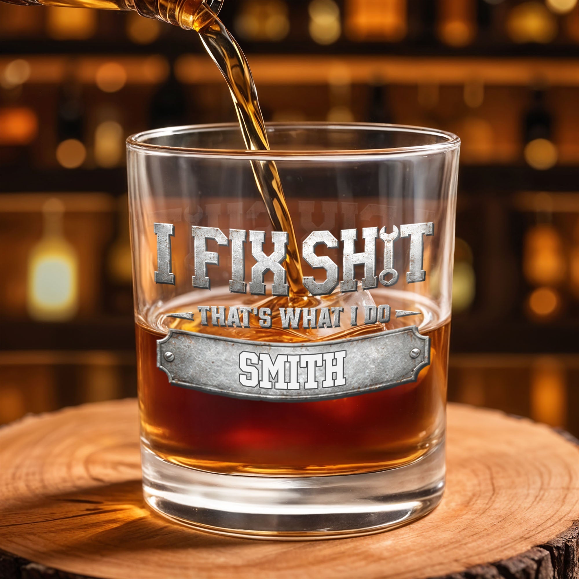 Personalized Custom Whiskey Glass with Metal Wrench Graphic Gift for Dad Whiskey Glass GradoCreations