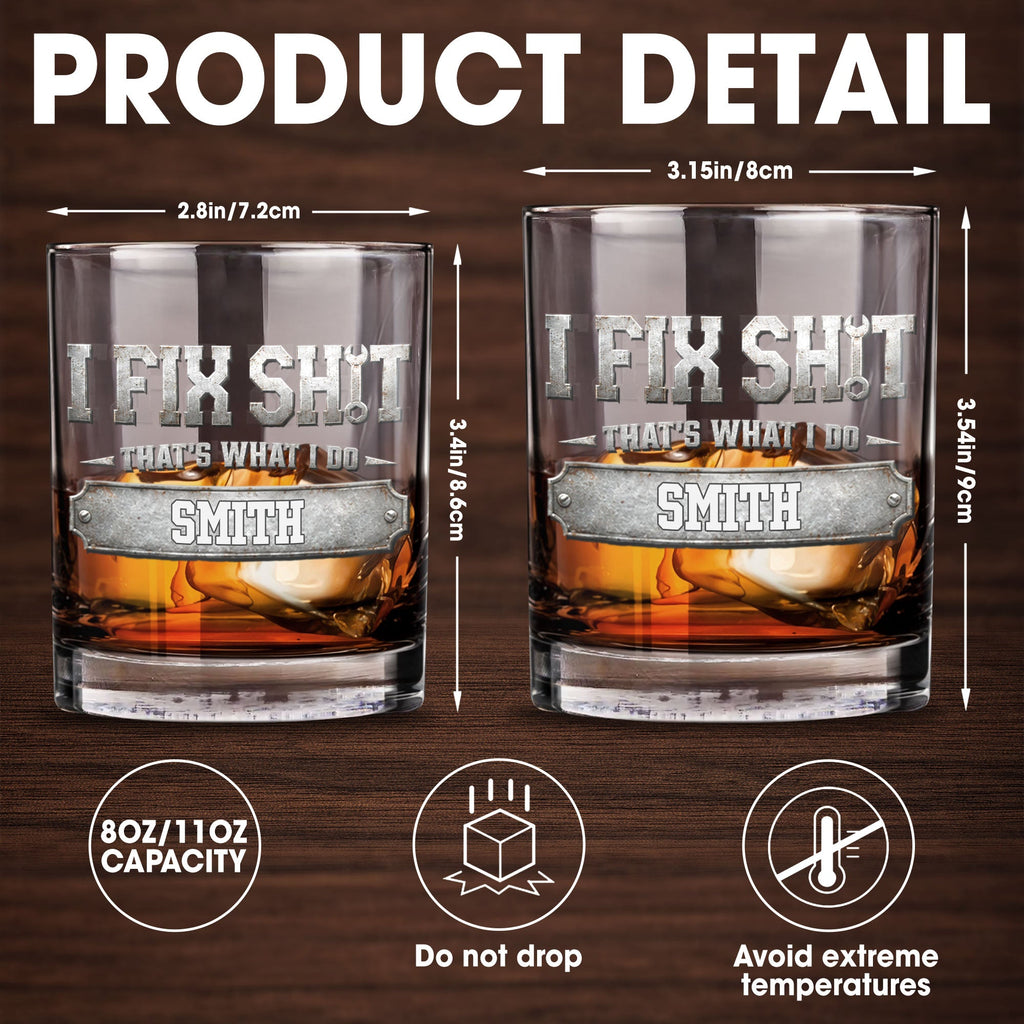 Personalized Custom Whiskey Glass with Metal Wrench Graphic Gift for Dad Whiskey Glass GradoCreations