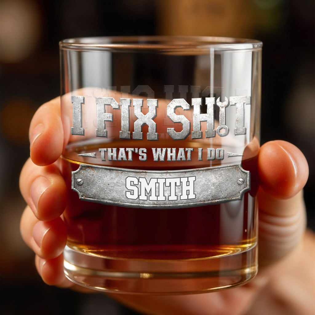 Personalized Custom Whiskey Glass with Metal Wrench Graphic Gift for Dad Whiskey Glass GradoCreations