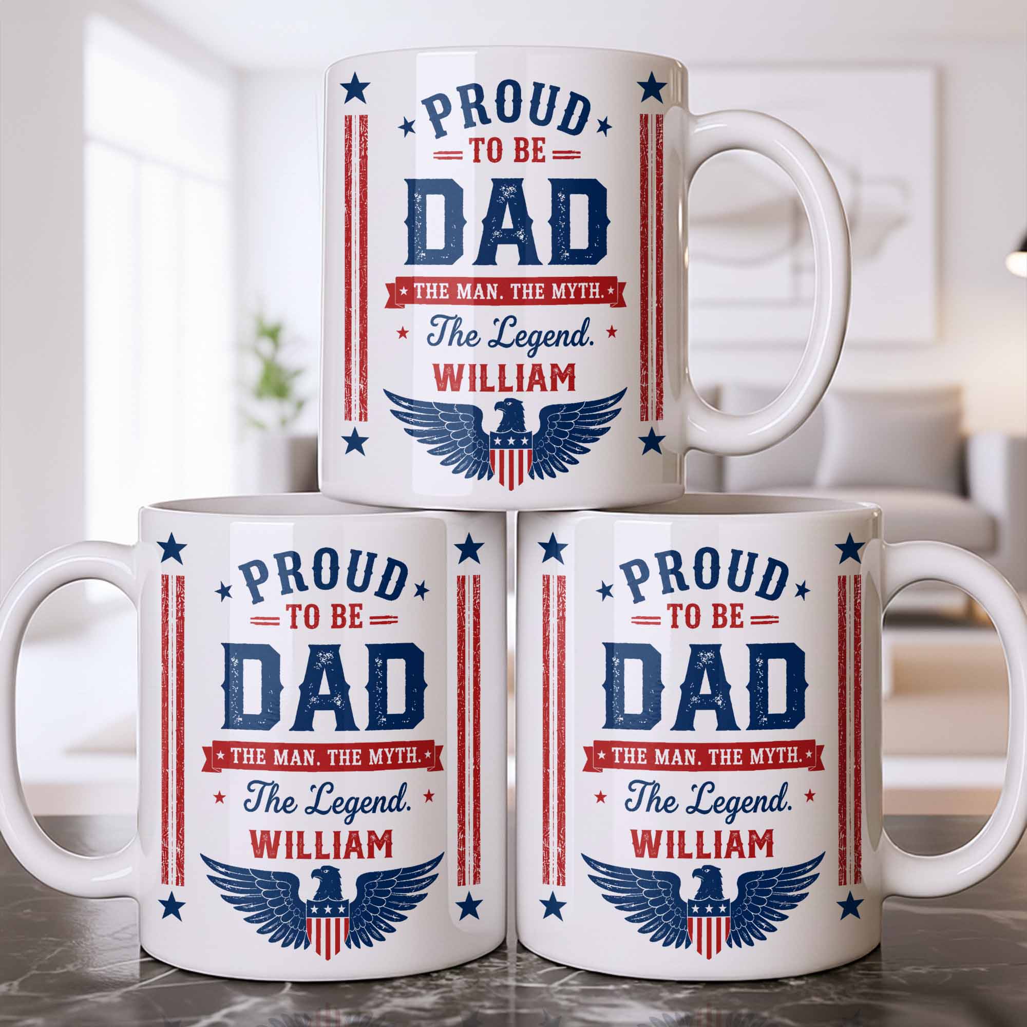 Personalized Patriotic Eagle Coffee Mug Custom Gift for Dad Edge-to-edge Mug GradoCreations