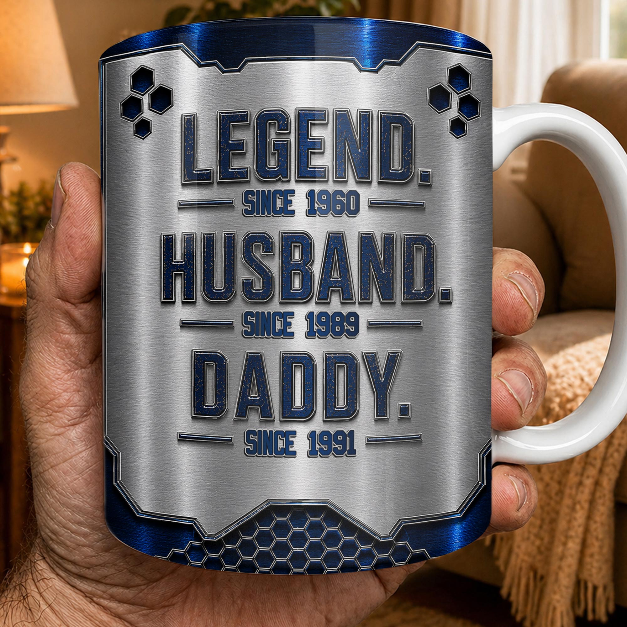 Personalized Honeycomb Coffee Mug Custom for Dad Husband Edge-to-edge Mug GradoCreations