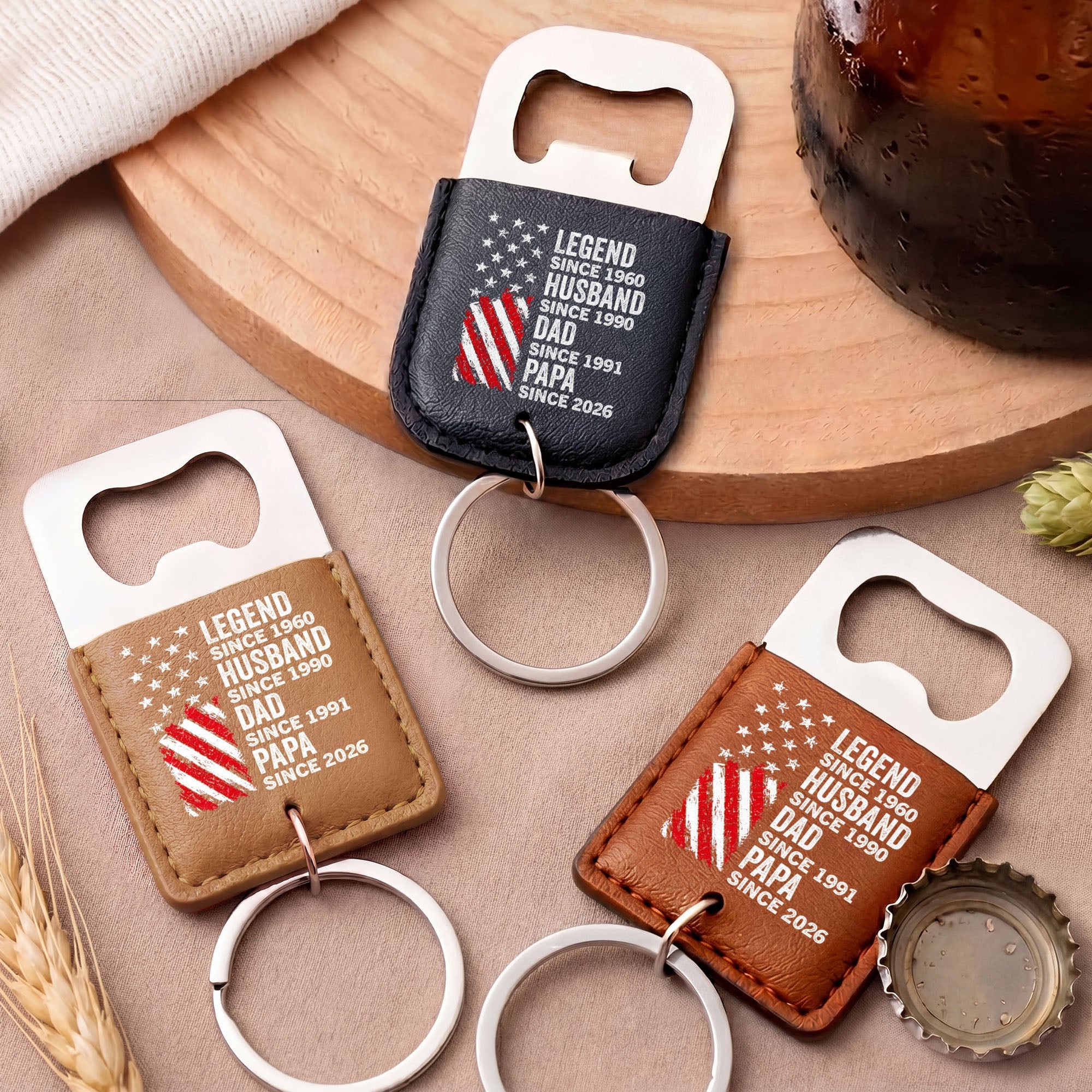 Personalized Leather Bottle Opener Keychain Gift for Dad Leather Bottle Opener Keychain GradoCreations