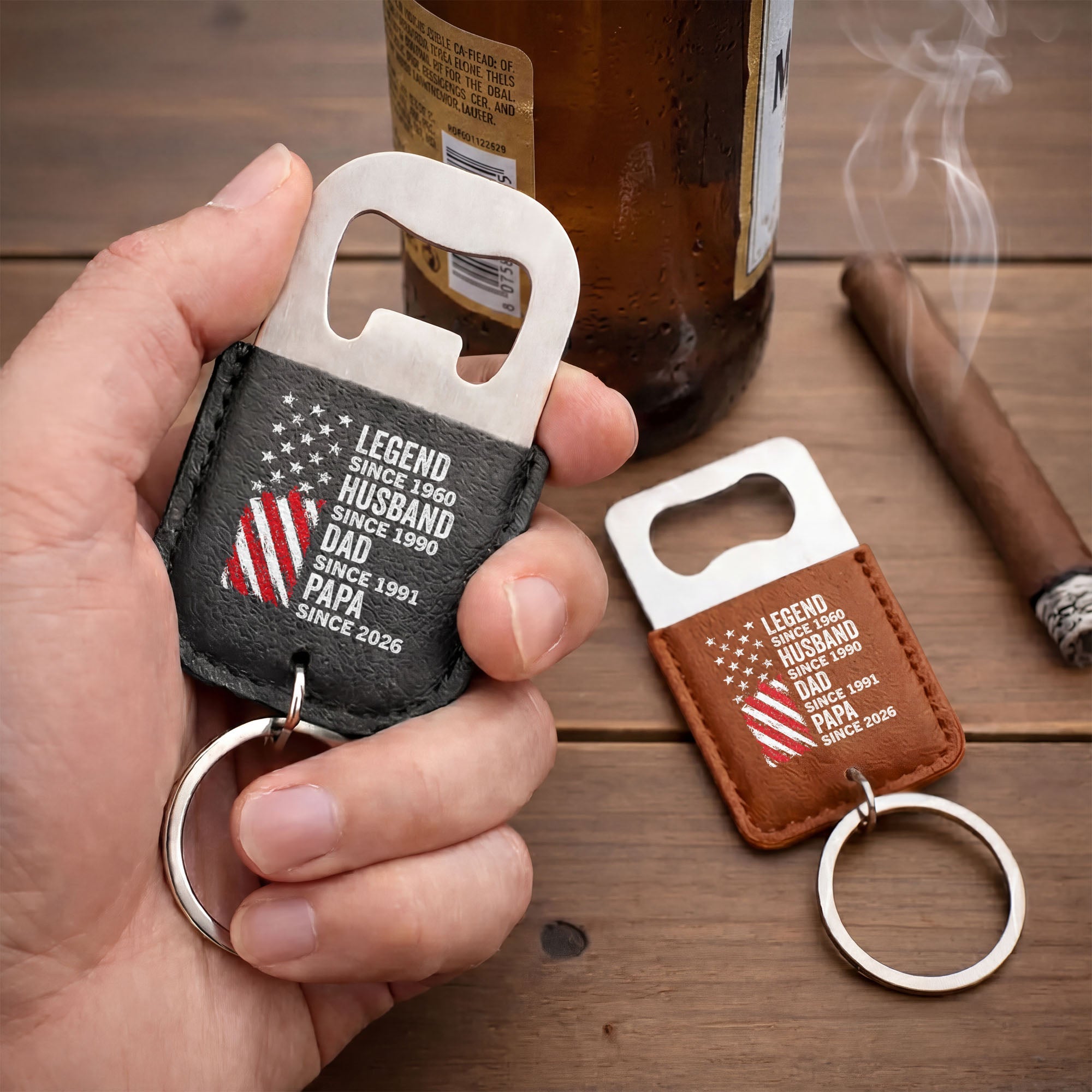 Personalized Leather Bottle Opener Keychain Gift for Dad Leather Bottle Opener Keychain GradoCreations