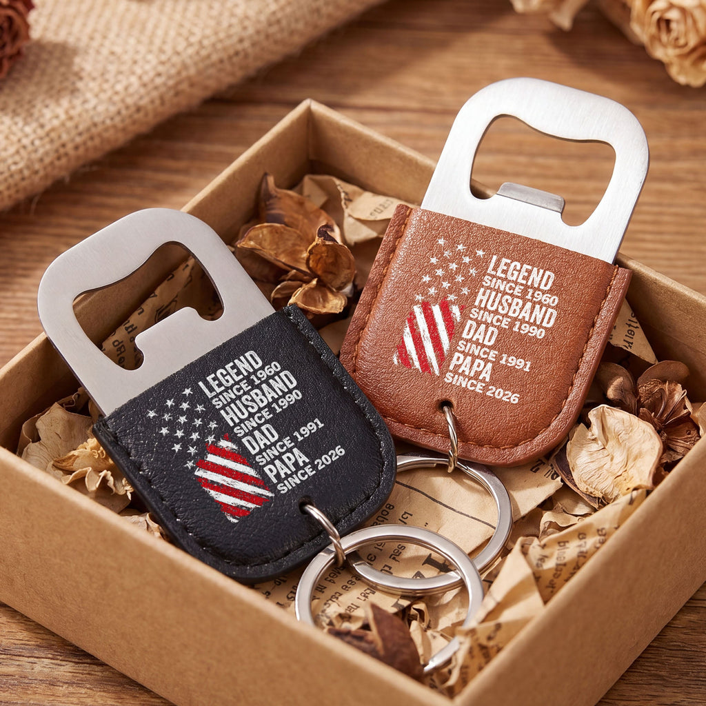 Personalized Leather Bottle Opener Keychain Gift for Dad Leather Bottle Opener Keychain GradoCreations